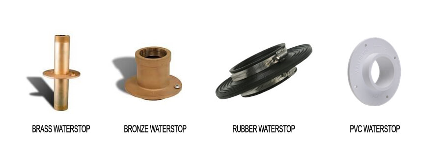 Mechanical waterstops in brass, bronze, rubber, and pvc